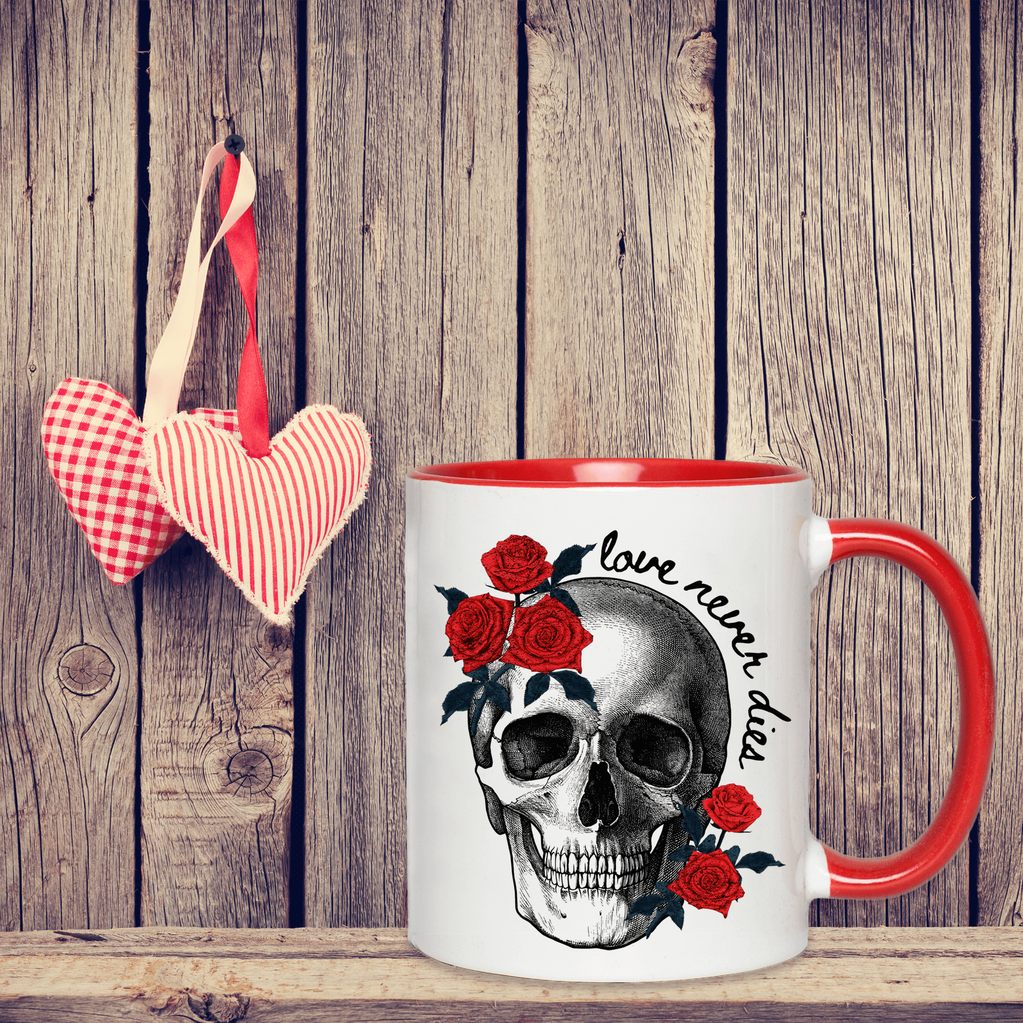 Love Never Dies (Skull) - Red and White Valentines Day Mug - Made to Order (Last Orders before Valentines Day: 4th February