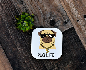 His & Hers 'Pug Life' T-Shirts with matching Coasters - Design by Handmade By Pixies - Made to Order - Muffin Pug Rescue Charity