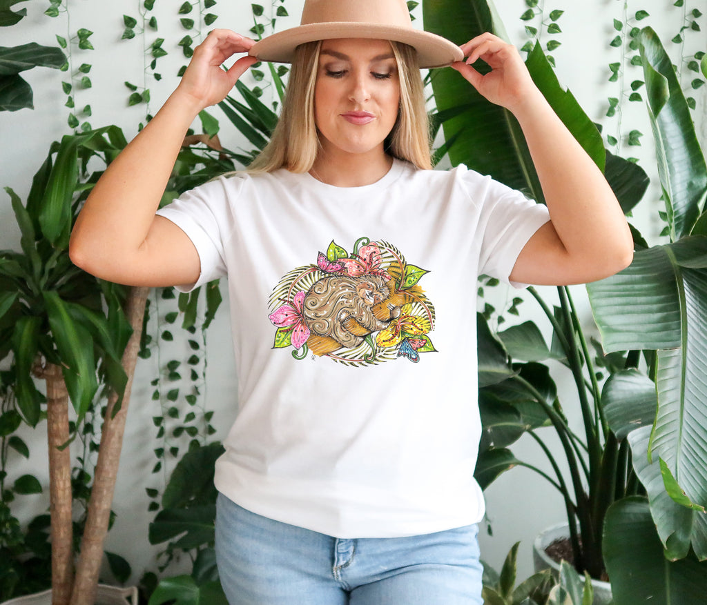 Sleepy Sloth - Ladies T-Shirt (UK Sizes 8-40)- Artwork by the Very Talented Artist Sarah Neville - Made to Order
