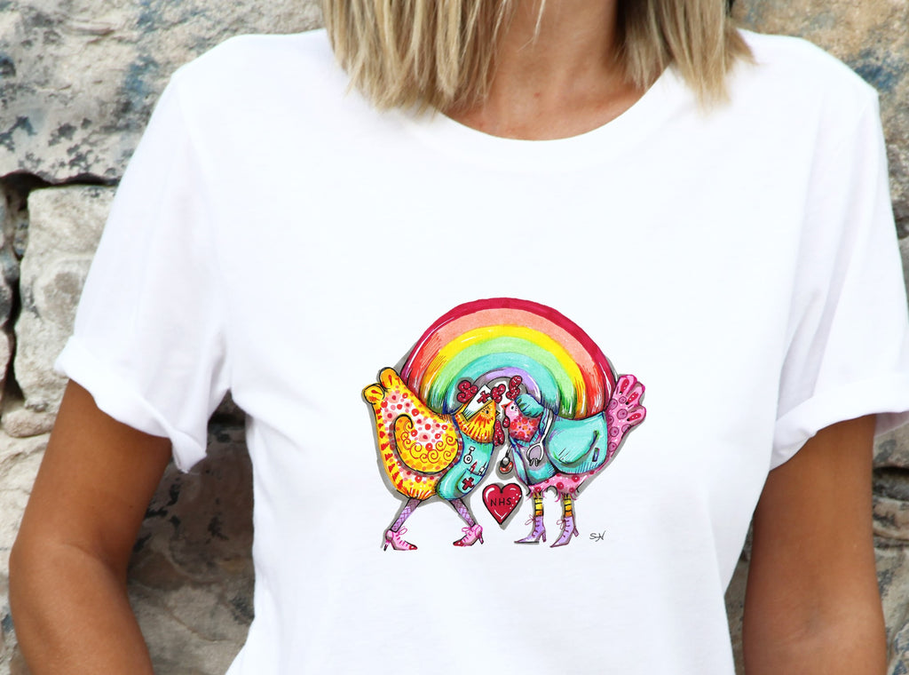 NHS Chickens (£2 per sale to NHS Charity) - Ladies T-Shirt - Artwork by the Very Talented Artist Sarah Neville - Made to Order