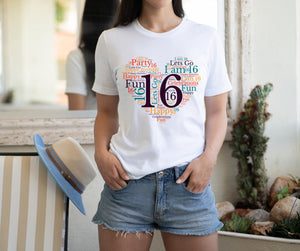 16th Birthday T-Shirt (UK Ladies Sizes 8-40) - Design by Handmade By Pixies - Made to Order