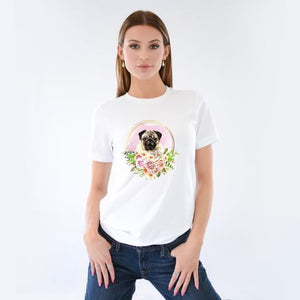 Pretty Pug - Ladies T-Shirt (UK Sizes 8-40) - Design by Handmade By Pixies - Made to Order - Muffin Pug Charity