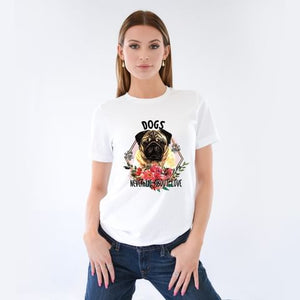 Dogs - Ladies T-Shirt (UK Sizes 8-40) - Design by Handmade By Pixies - Made to Order - Muffin Pug Charity