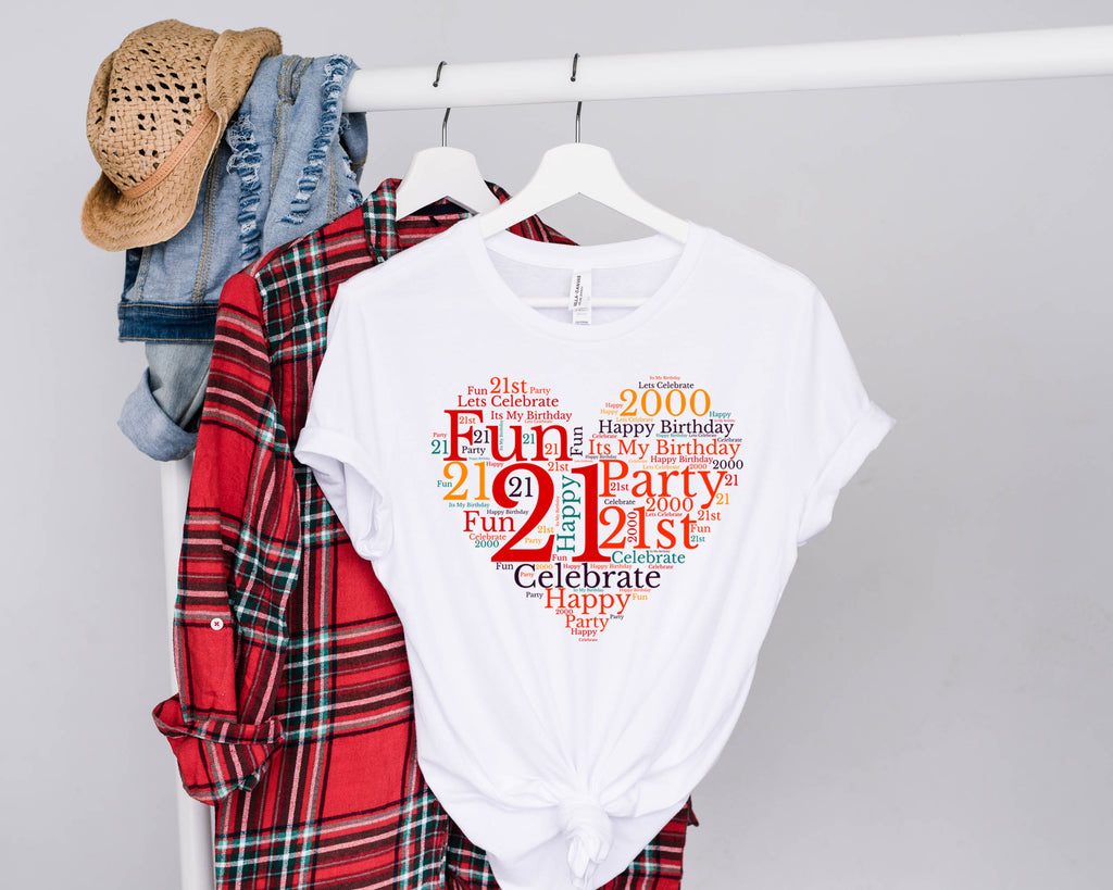 21st Birthday T-Shirt (UK Ladies Sizes 8-40) - Design by Handmade By Pixies - Made to Order