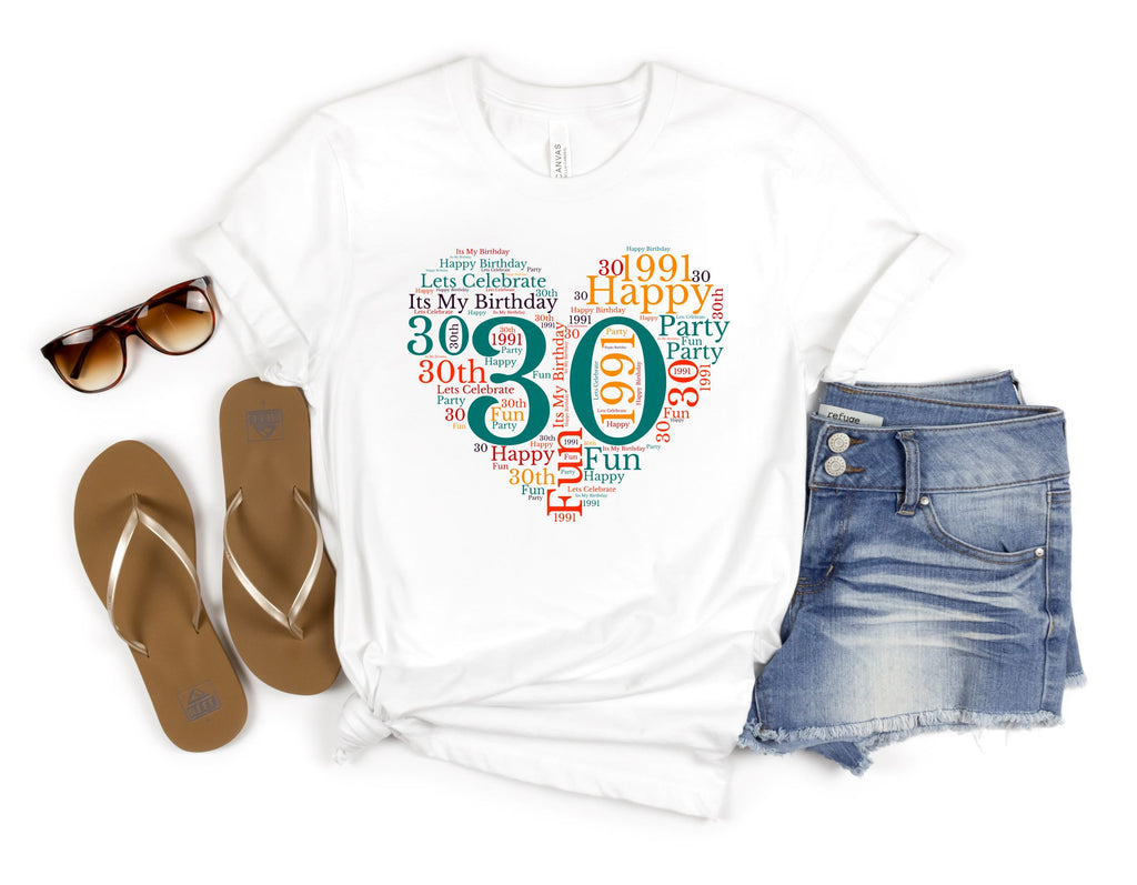 30th Birthday T-Shirt (UK Ladies Sizes 8-40) - Design by Handmade By Pixies - Made to Order