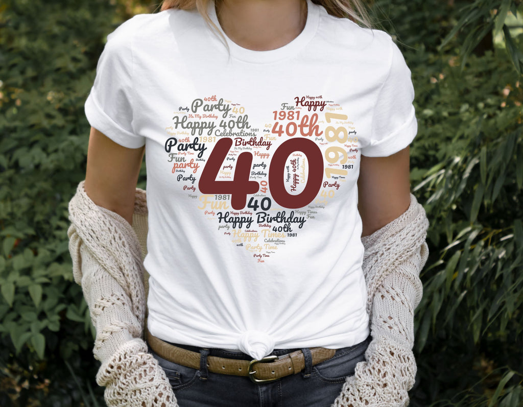 40th Birthday T-Shirt (UK Ladies Sizes 8-40) - Design by Handmade By Pixies - Made to Order