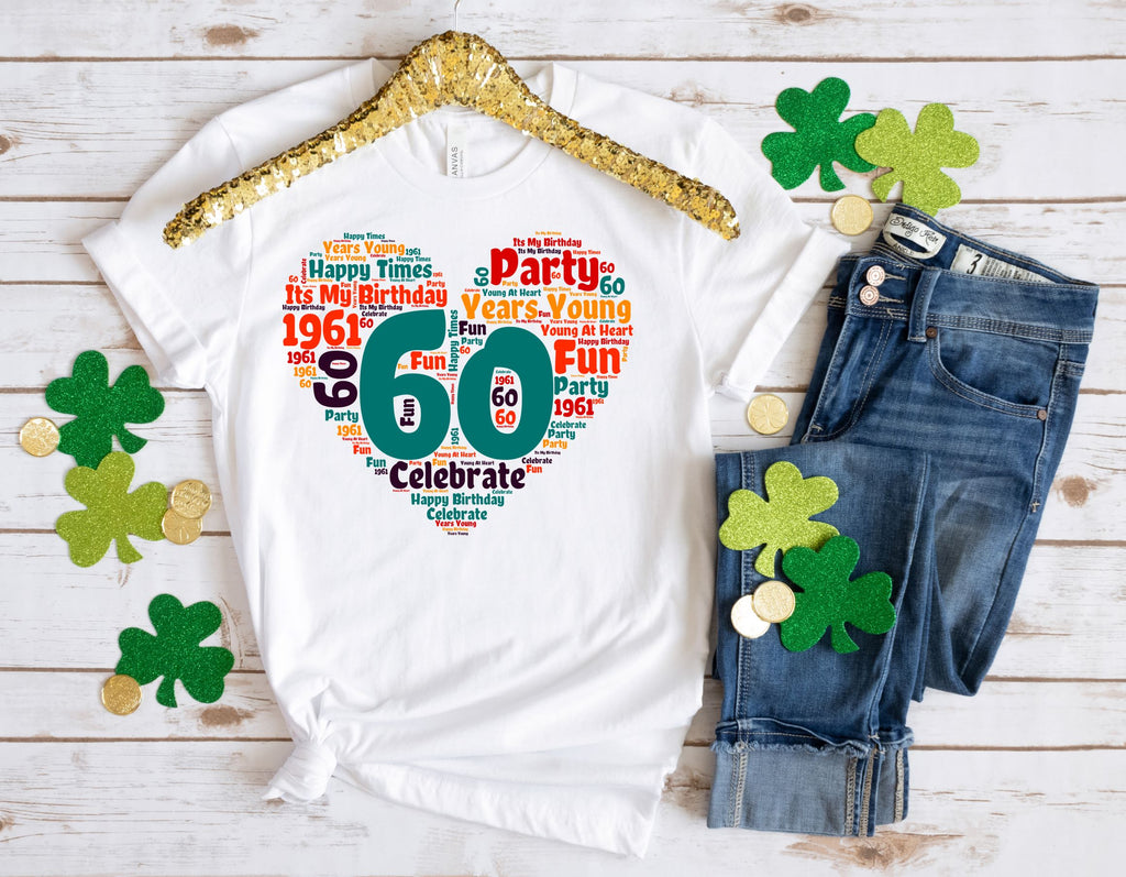 60th Birthday T-Shirt (UK Ladies Sizes 8-40) - Design by Handmade By Pixies - Made to Order