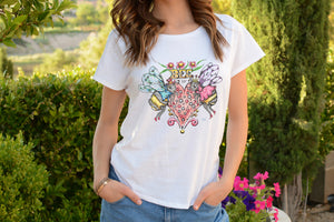 Bee My Love - Ladies T-Shirt (UK Sizes 8-40) - Artwork by the Very Talented Artist Sarah Neville - Made to Order
