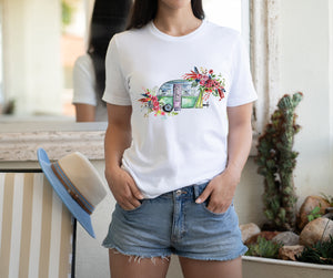Lovely Camping and Flowers - Ladies T-Shirt (UK Sizes 8-40) - Made to Order