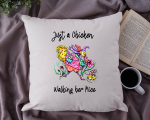 Chicken Walking Her Mice - Cushion - Artwork by Artist Sarah Neville - Made to Order