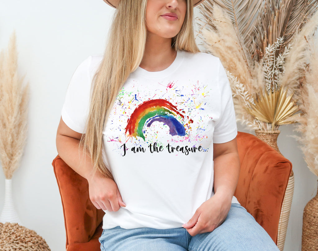 Rainbow - I am the Treasure! Ladies T-Shirt (Sizes 8-40) - Artwork by Catherine Bamber - Made to Order