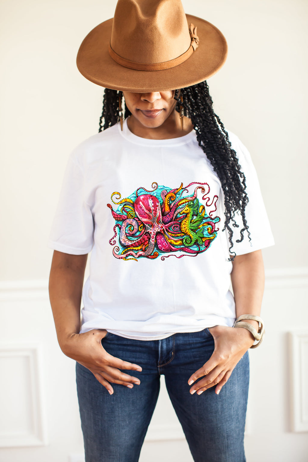 Under The Sea Octopus - Ladies T-Shirt (UK Sizes 8-40) - Artwork by the Very Talented Artist Sarah Neville - Made to Order