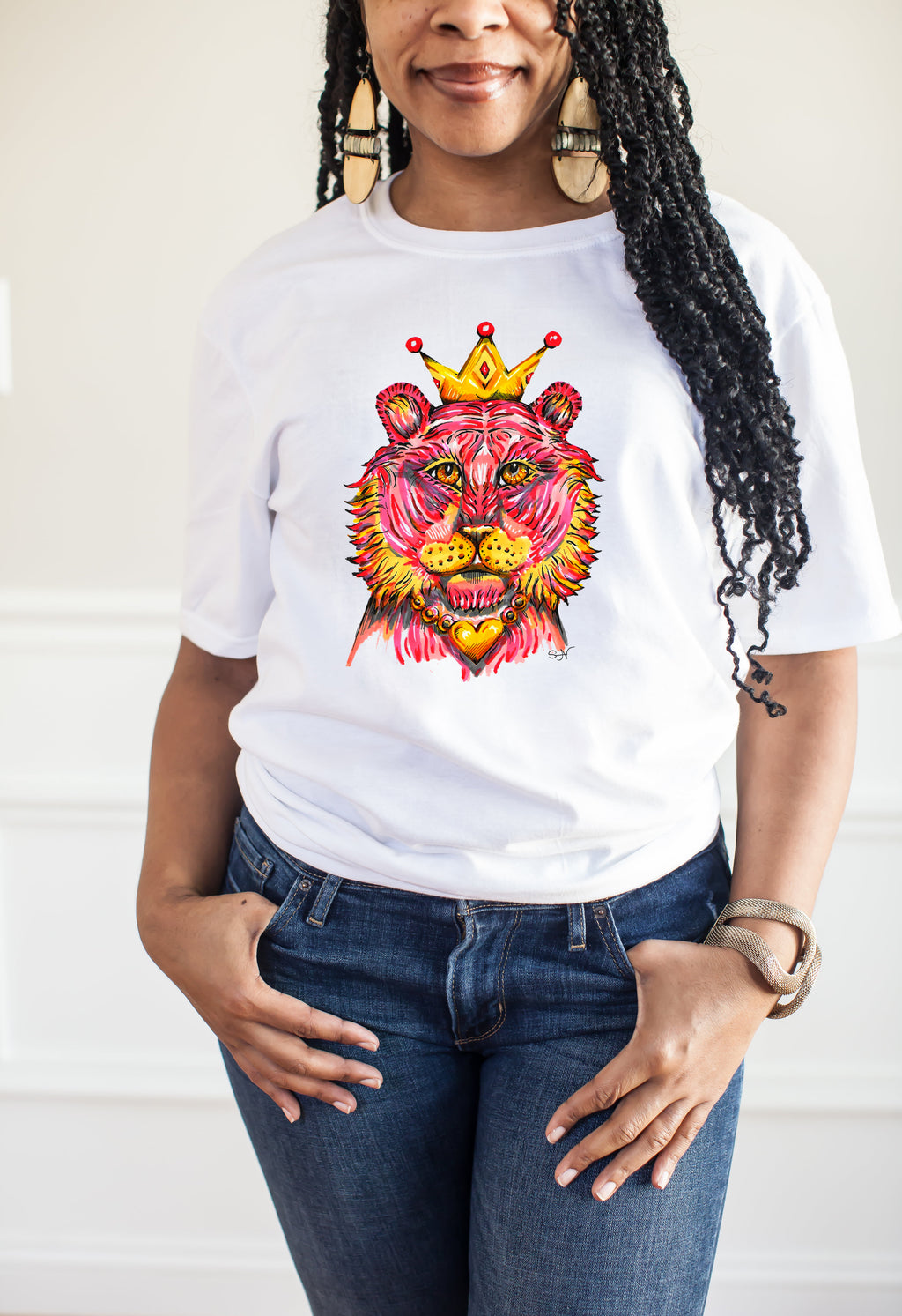 Lion Queen - Ladies T-Shirt (UK Sizes 8-40) - Artwork by the Very Talented Artist Sarah Neville - Made to Order