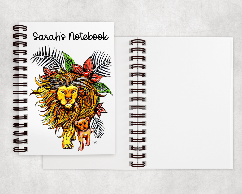 Lion and Cub - A5 Notebook - Artwork by the Fabulous Sarah Neville Personalised and Made to Order