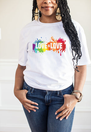 Love Is Love Paint Splash - Ladies T-Shirt (UK Sizes 8-40) - Design by Handmade By Pixies - Made to Order