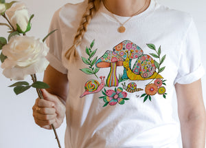 Magic Mushrooms - Ladies T-Shirt (UK Sizes 8-40) - Artwork by the Very Talented Artist Sarah Neville - Made to Order