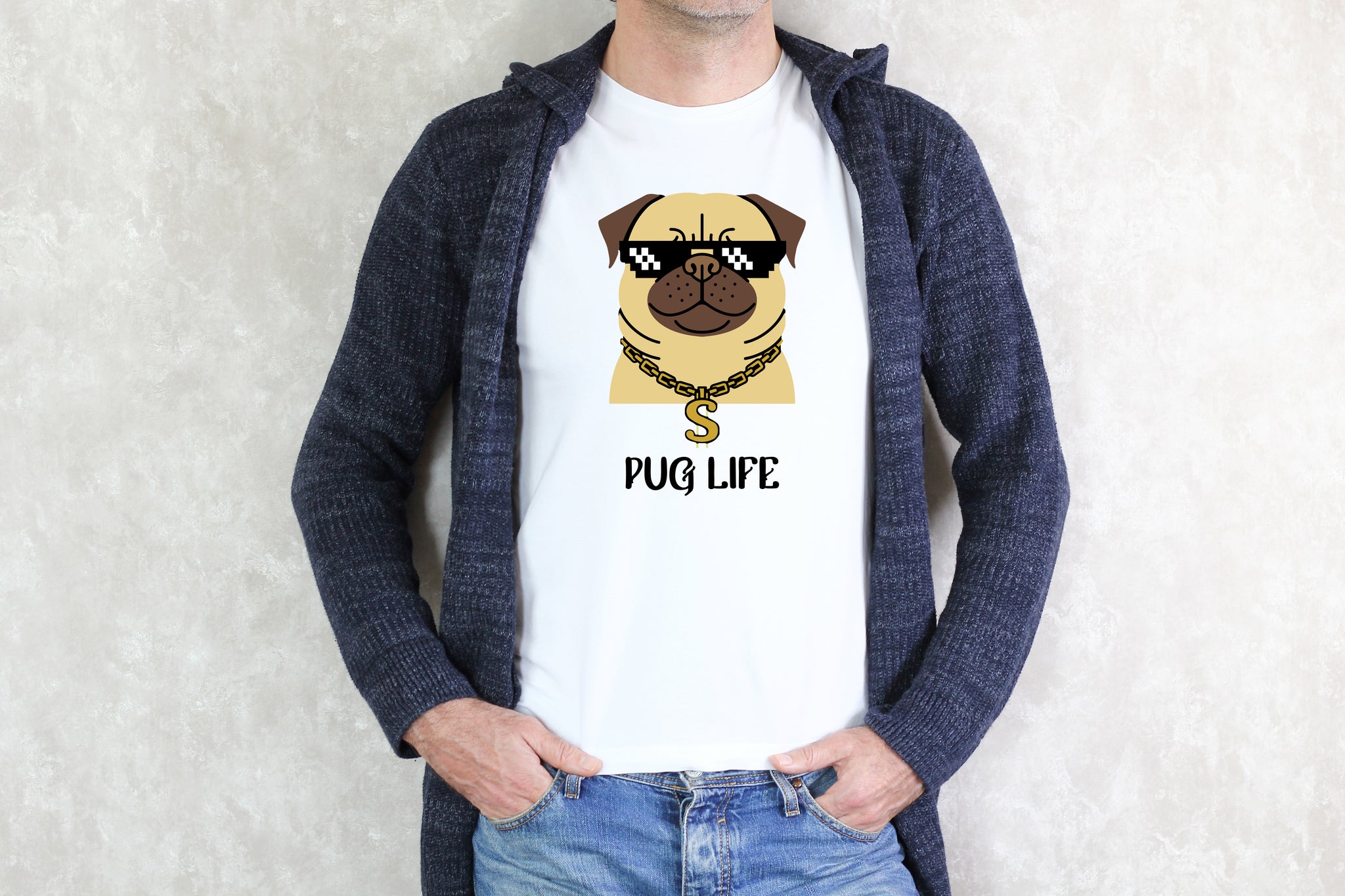 His & Hers 'Pug Life' T-Shirts with matching Coasters - Design by Handmade By Pixies - Made to Order - Muffin Pug Rescue Charity