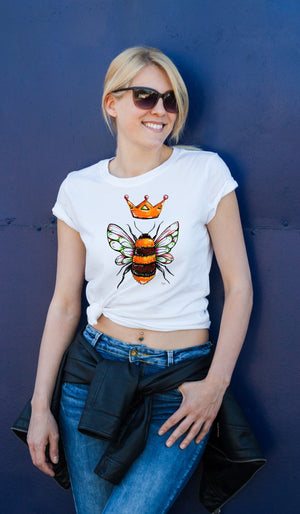 Queen Bee - Ladies T-Shirt (UK Sizes 8-40) - Artwork by the Very Talented Artist Sarah Neville - Made to Order
