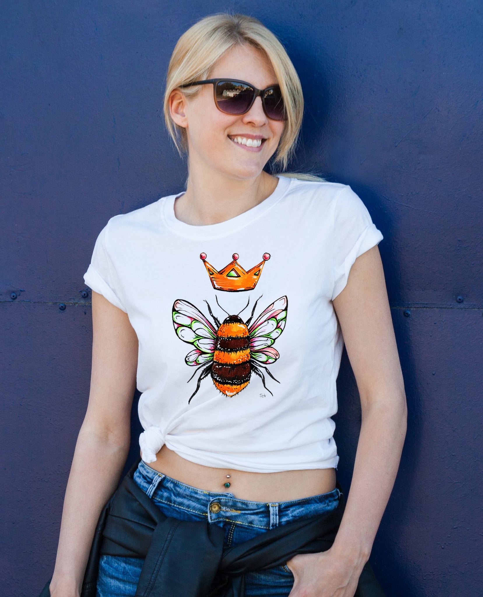 Queen Bee - Ladies T-Shirt (UK Sizes 8-40) - Artwork by the Very Talented Artist Sarah Neville - Made to Order