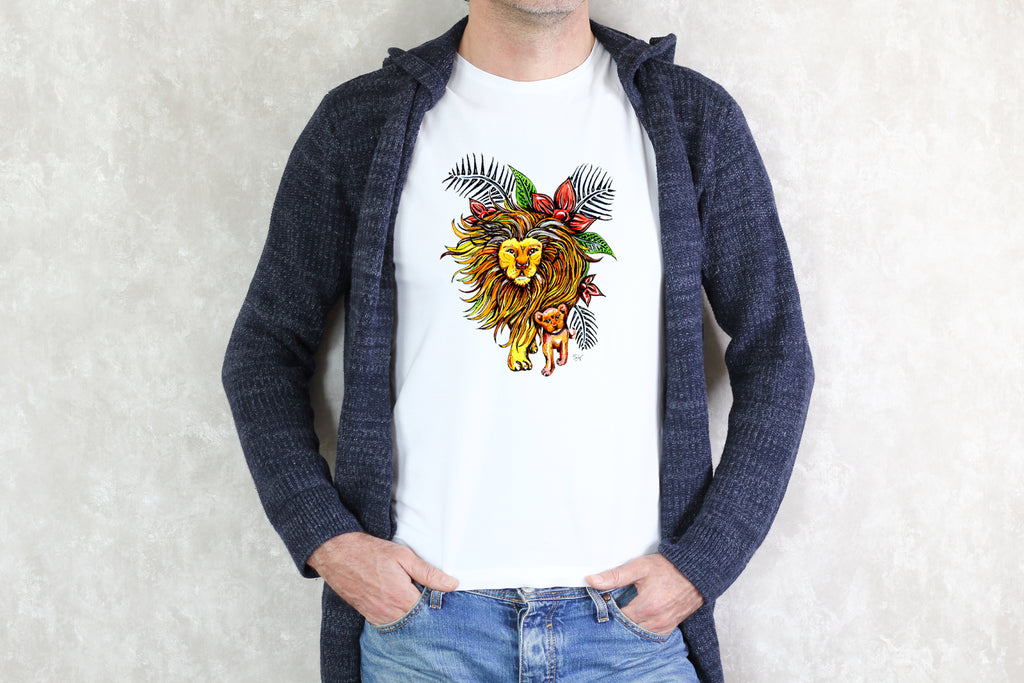 Lion and Cub - Mens T-Shirt - Artwork by the Very Talented Artist Sarah Neville - Made to Order