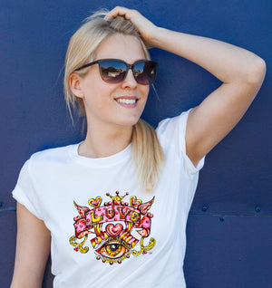 Love - Eye - Ladies T-Shirt (UK Sizes 8-40) - Artwork by the Very Talented Artist Sarah Neville - Made to Order