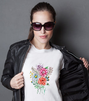 Flowers - Ladies T-Shirt (UK Sizes 8-40) - Artwork by the Very Talented Artist Sarah Neville - Made to Order