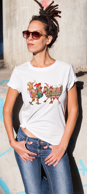 Hen Pecked Chicken - Ladies T-Shirt (UK Sizes 8-40) - Artwork by the Very Talented Artist Sarah Neville - Made to Order