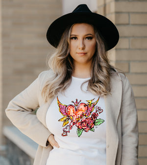 Heart In Love - Ladies T-Shirt (UK Sizes 8-40) - Artwork by the Very Talented Artist Sarah Neville - Made to Order
