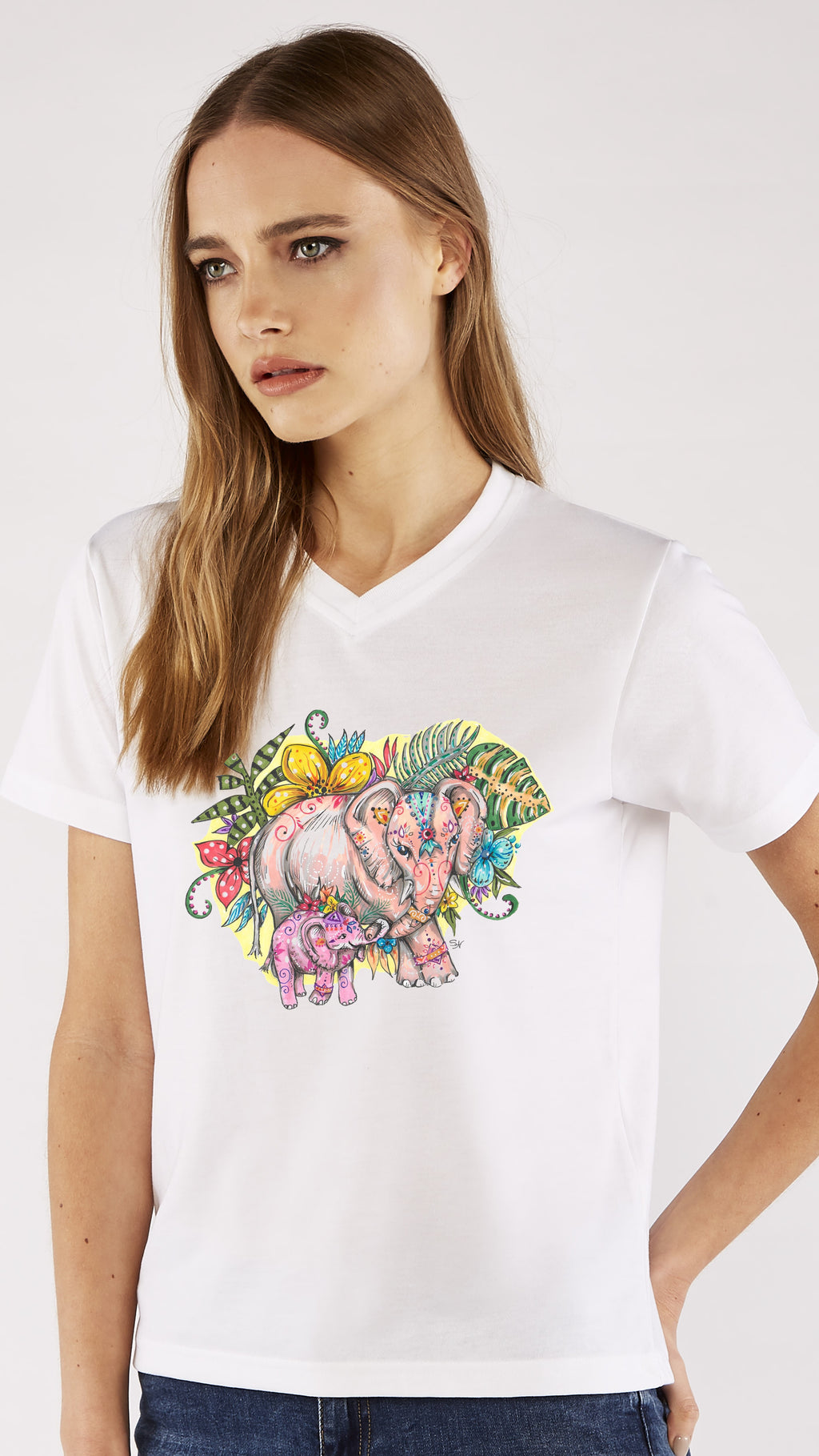 More Elephants - Ladies T-Shirt (UK Size 8-40) - Artwork by the Very Talented Artist Sarah Neville - Made to Order