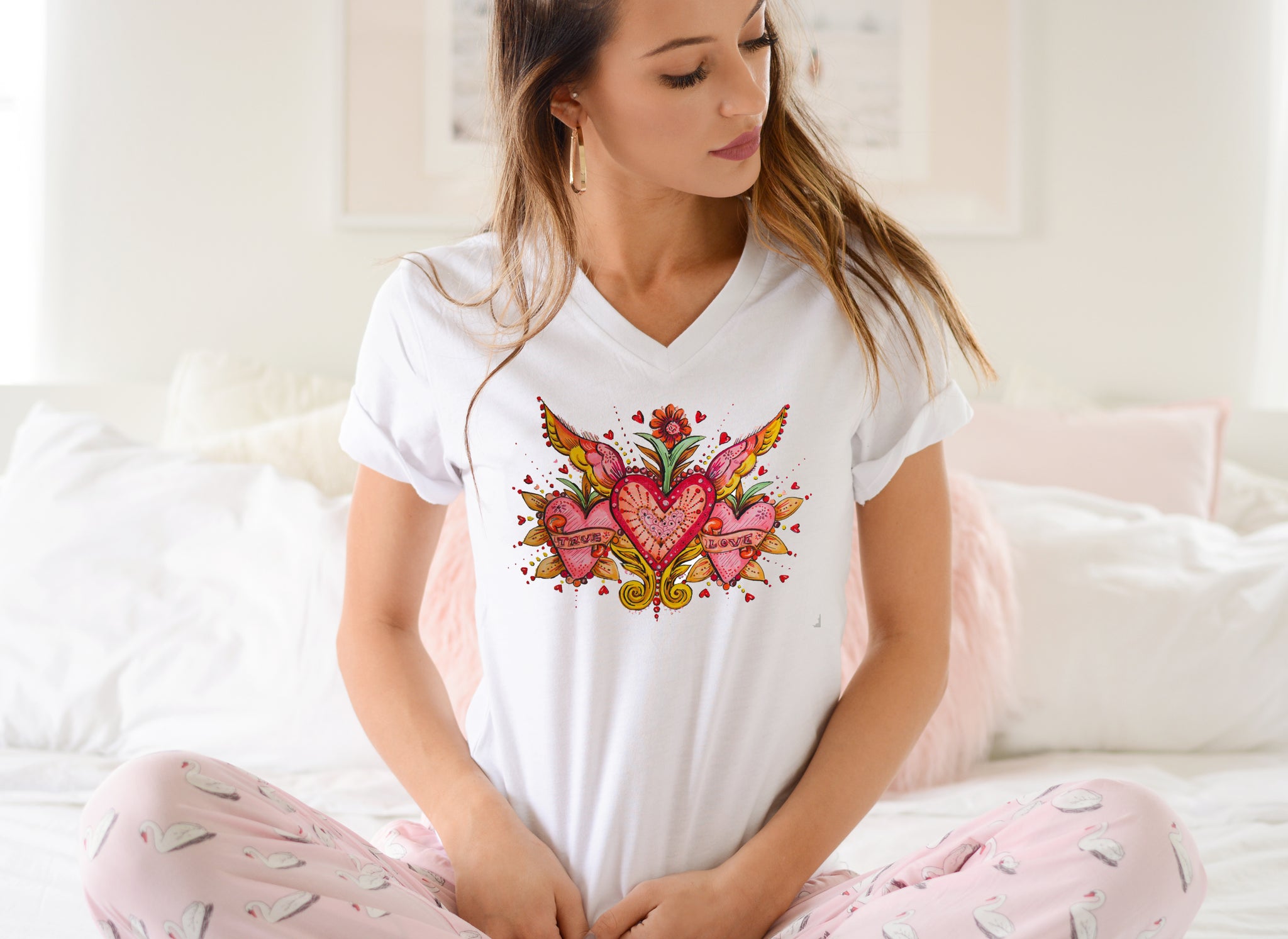 True Love Ladies T-Shirt (UK Sizes 8-40) - Artwork by the Very Talented Artist Sarah Neville - Made to Order